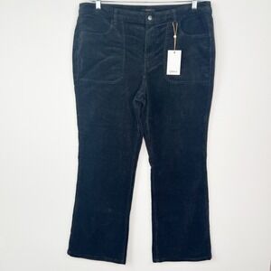 New QUINCE Black Organic Cozy Soft Stretch Corduroy Flare Pant Inseam 30"  Sz 16